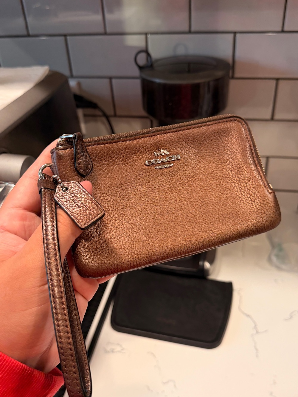 *FLAWED* Coach Metallic Bronze Double Zip Wristlet